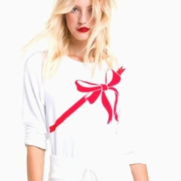 WILDFOX White French Terry  Red Ribbon Present Wrap Bow BBJ Jumper Pullover Top - Picture 2 of 12